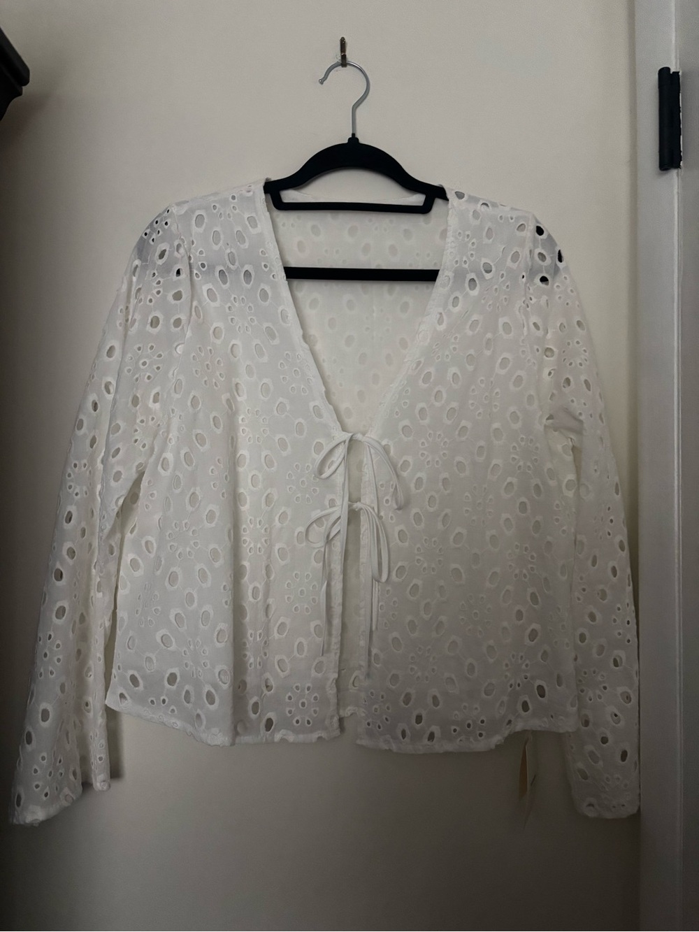 Amazon White Eyelet Tie-Front Blouse